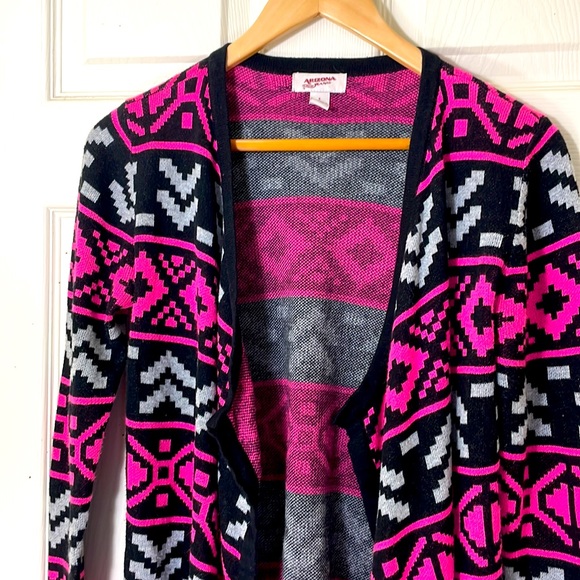 Arizona Jeans Pink Geometric Pattern Open Front Cardigan Size Small - Picture 3 of 7
